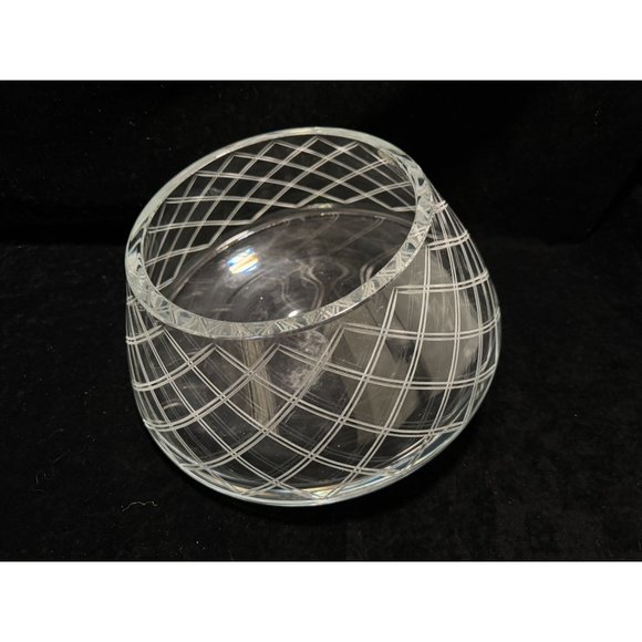 Bohemia Czech Republic Large Etched Lined Angled Bowl Lead Crystal Over 24% - Picture 1 of 9